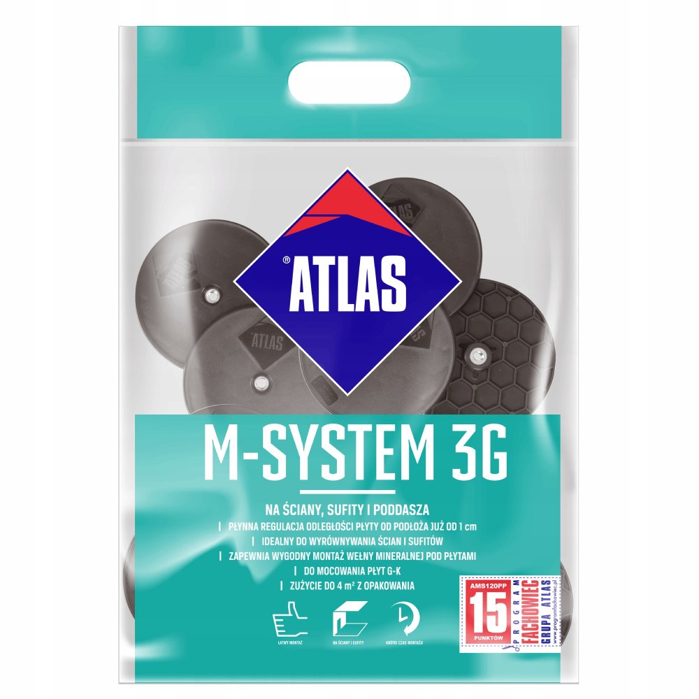 ATLAS M-SYSTEM 3G zestaw łączników do mocowania płyt na ścianach, sufitach, podłogach