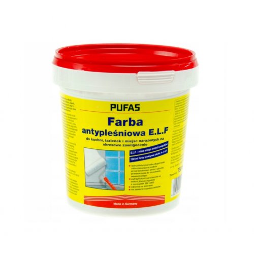 PUFAS E.L.F. biała farba antypleśniowa do kuchni, łazienek i miejsc narażonych na okresowe zawilgocenie 750ml